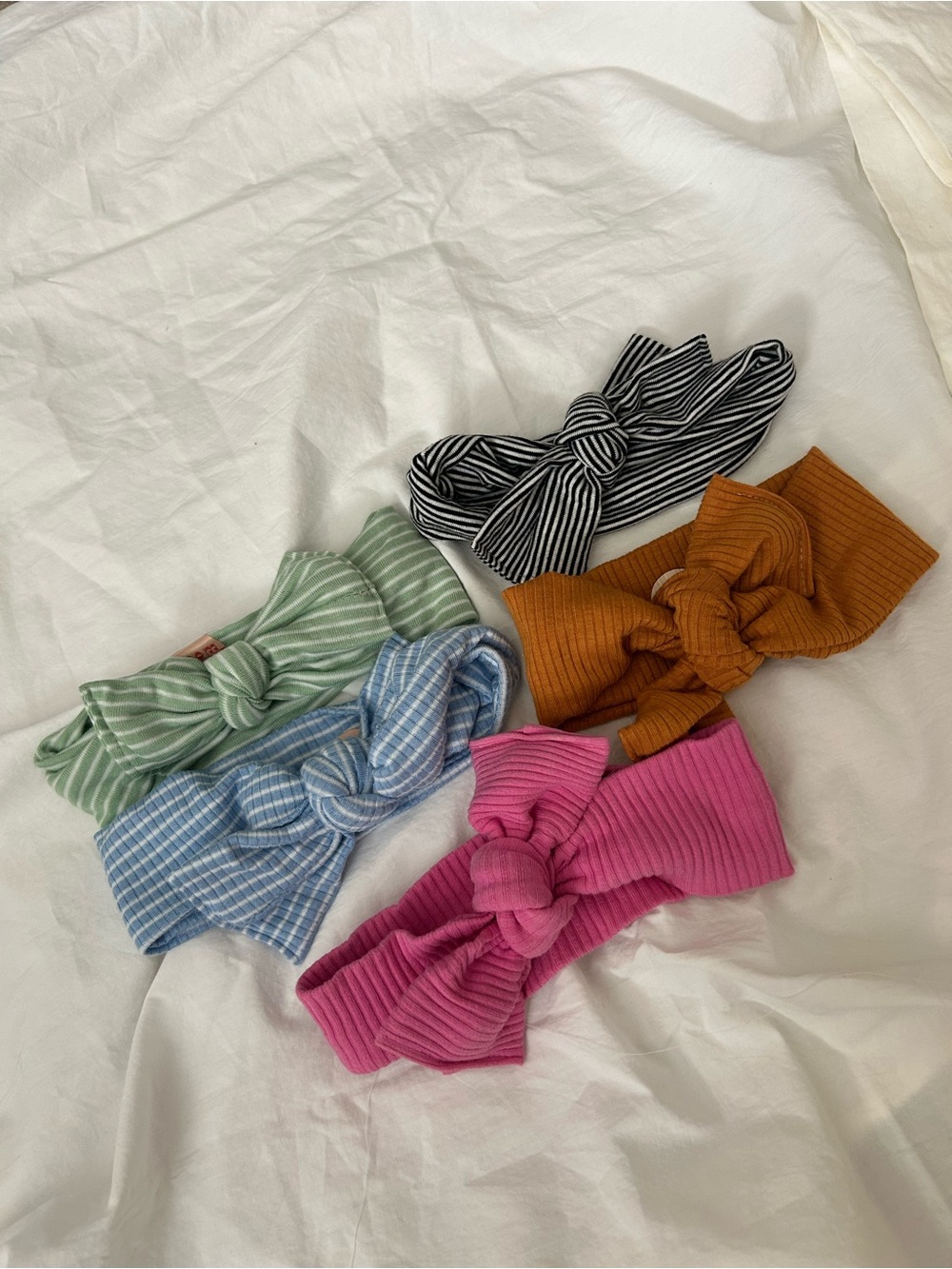 bloom Ribbed Knot Headbands in Pink, Blue, Green, Mustard & Black Stripe